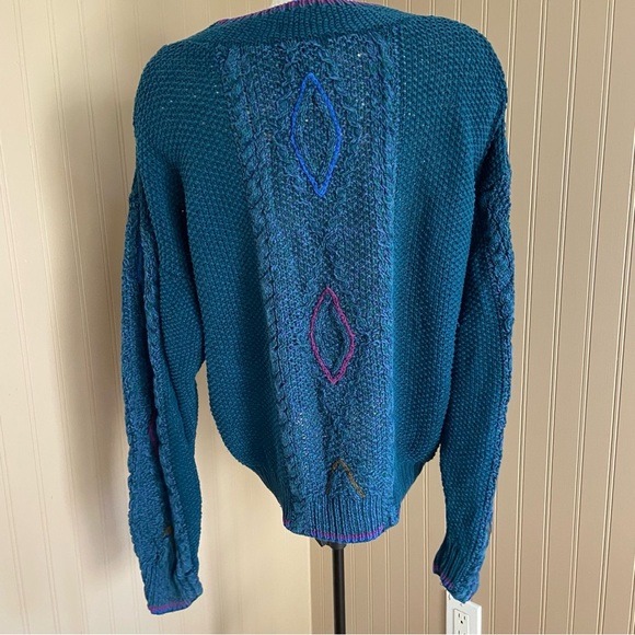 Vintage Colours By Alexander Julian Oversized Sweater Cotton Hand Knit  Size M - Picture 4 of 9